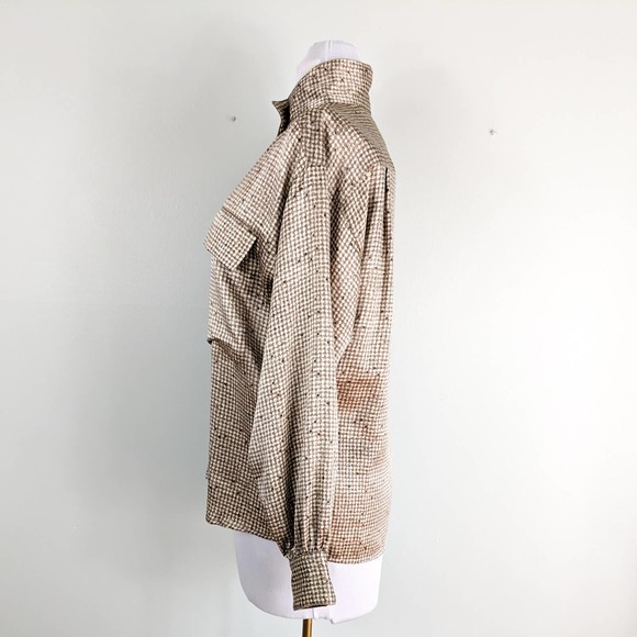 Vintage Linda Allard Ellen Tracy Silk Blouse Top Shirt Button Long Brown 90s 8 - Picture 4 of 14